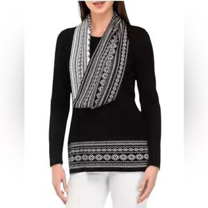 Kim Rogers Petite Medium Long Sleeve Sweater with Printed Scarf